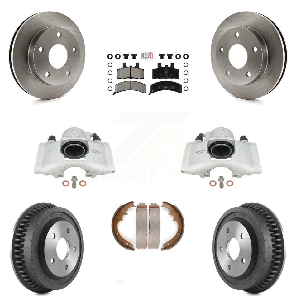 Front Rear Disc Brake Caliper Rotors Drums Semi-Metallic Pads Kit (8Pc) For 1994-1999 Dodge Ram 1500 4WD KC8-101551N by Transit Auto