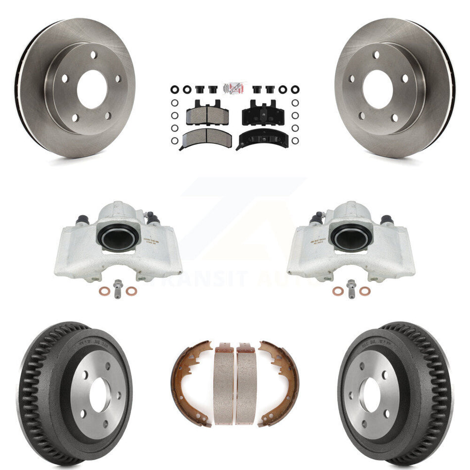 Front Rear Disc Brake Caliper Rotors Drums Semi-Metallic Pads Kit (8Pc) For 1994-1999 Dodge Ram 1500 4WD KC8-101551N