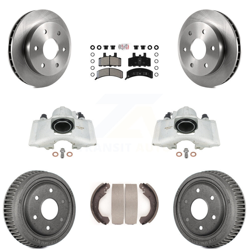 Front Rear Disc Brake Caliper Rotors Drums Semi-Metallic Pads Kit (8Pc) For Chevrolet K1500 GMC Yukon Blazer KC8-101555N by Transit Auto