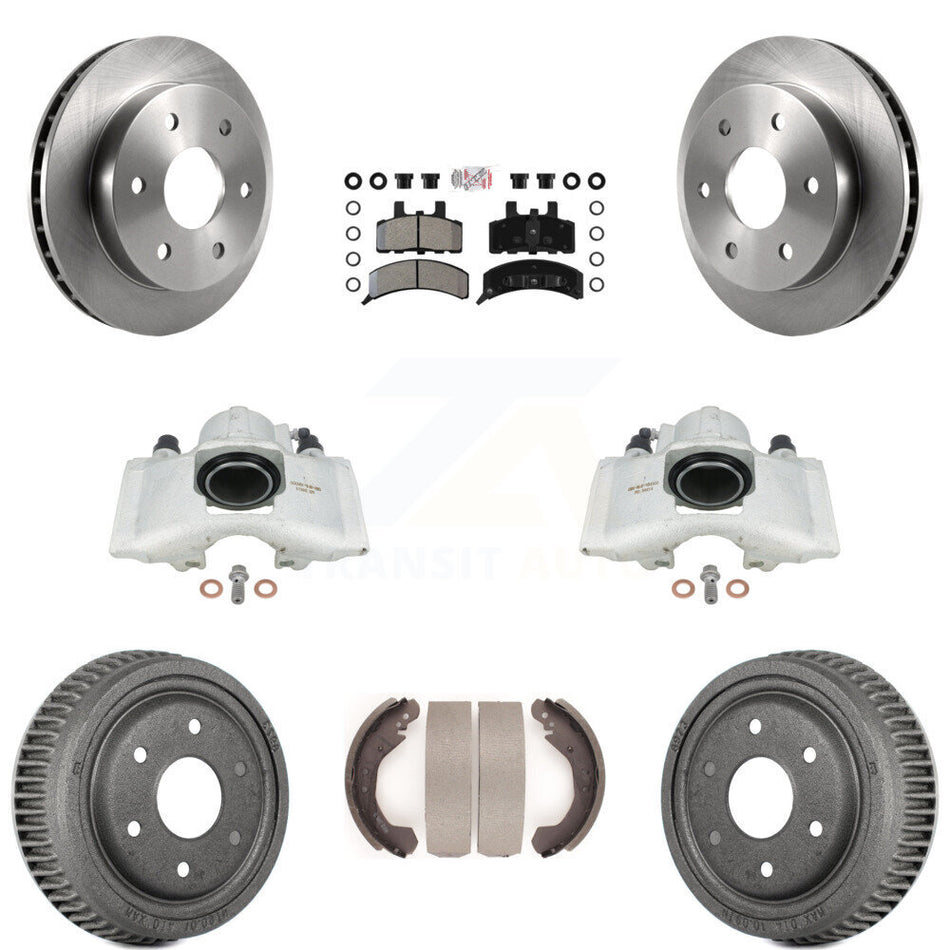 Front Rear Disc Brake Caliper Rotors Drums Semi-Metallic Pads Kit (8Pc) For Chevrolet K1500 GMC Yukon Blazer KC8-101555N
