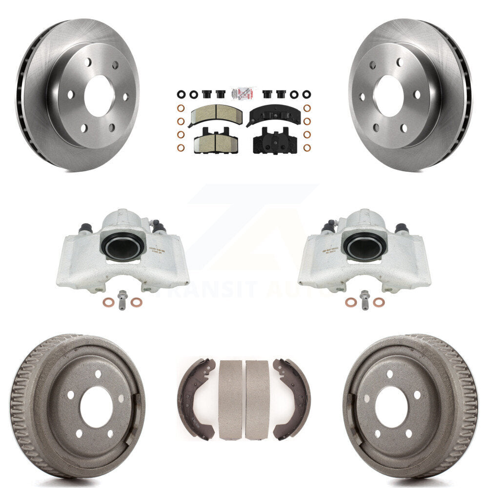 Front Rear Disc Brake Caliper Rotors Drums Semi-Metallic Pads Kit (8Pc) For GMC Yukon With 10" Diameter Drum KC8-101556N by Transit Auto