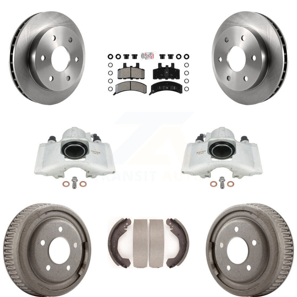 Front Rear Disc Brake Caliper Rotors Drums Semi-Metallic Pads Kit (8Pc) For GMC Yukon With 10" Diameter Drum KC8-101557N