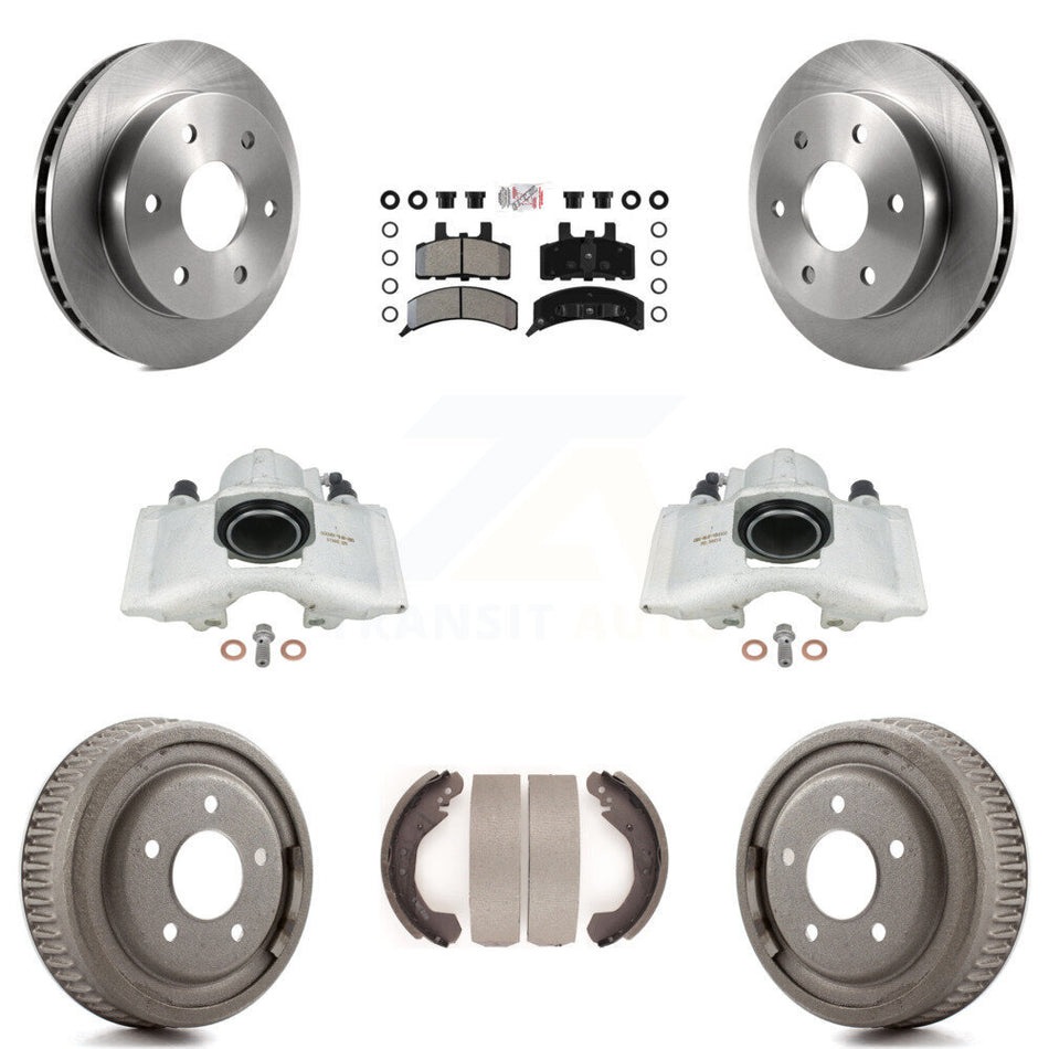 Front Rear Disc Brake Caliper Rotors Drums Semi-Metallic Pads Kit (8Pc) For GMC Yukon With 10" Diameter Drum KC8-101557N