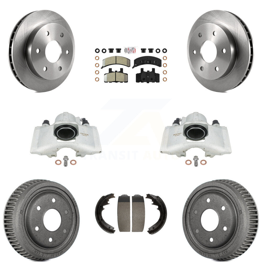 Front Rear Disc Brake Caliper Rotors Drums Semi-Metallic Pads Kit (8Pc) For 1995-1997 GMC Yukon 2 doors with 4WD GAS engine With 11" Diameter Drum KC8-101558N by Transit Auto