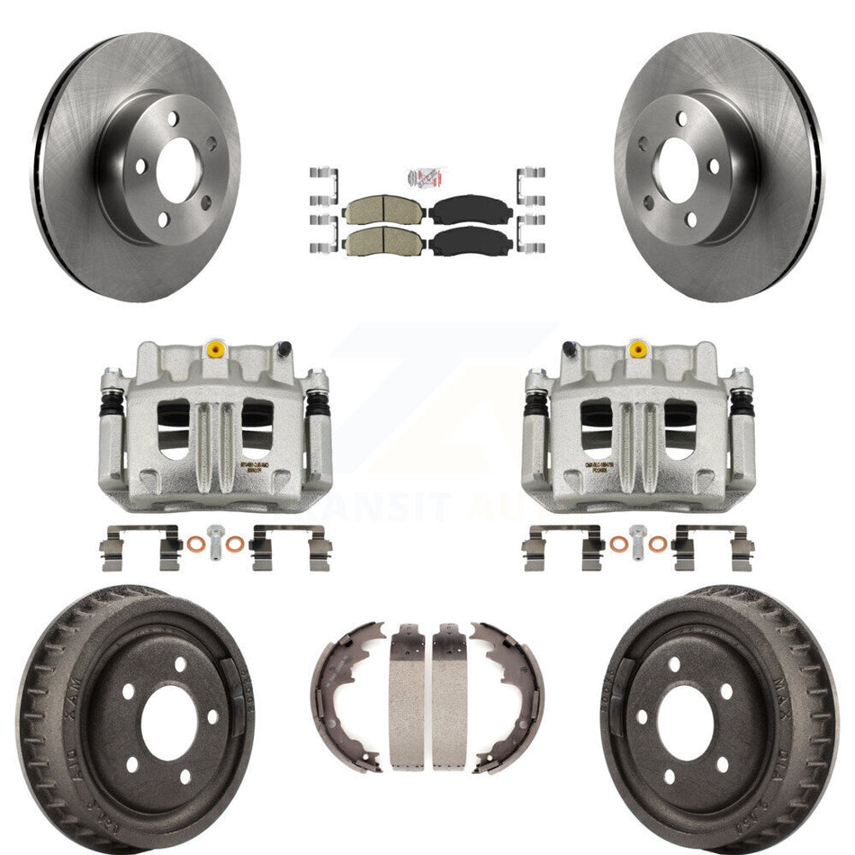 Front Rear Brake Caliper Rotors Drums Ceramic Pads Kit (8Pc) For Ford Ranger Mazda B4000 KC8-101560N