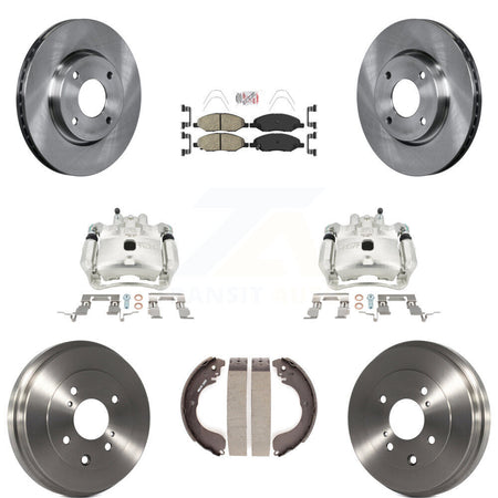 Front Rear Brake Caliper Rotors Drum Ceramic Pads Kit (8Pc) For Nissan Versa 4-Wheel ABS KC8-101568N