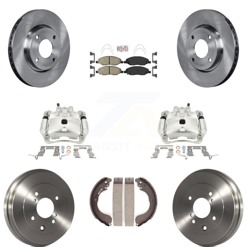 Front Rear Brake Caliper Rotors Drum Ceramic Pads Kit (8Pc) For Nissan Versa 4-Wheel ABS KC8-101568N