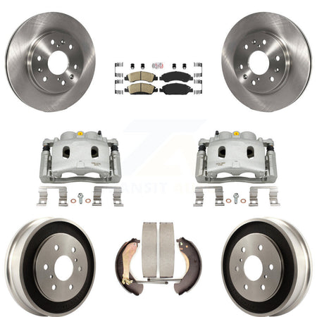 Front Rear Brake Caliper Rotors Drums Ceramic Pads Kit (8Pc) For Chevrolet GMC Silverado KC8-101569N