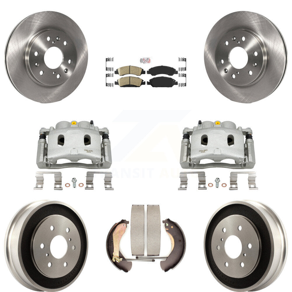 Front Rear Brake Caliper Rotors Drums Ceramic Pads Kit (8Pc) For Chevrolet GMC Silverado KC8-101570N