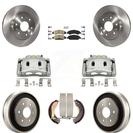 Front Rear Brake Caliper Rotors Drums Ceramic Pads Kit (8Pc) For Chevrolet GMC Silverado KC8-101570N