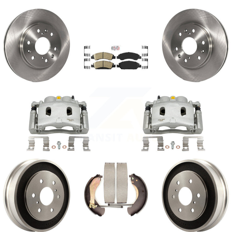 Front Rear Brake Caliper Rotors Drums Ceramic Pads Kit (8Pc) For Chevrolet GMC Silverado KC8-101570N