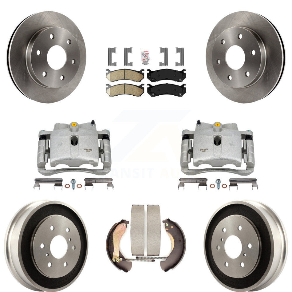 Front Rear Disc Brake Caliper Rotors Drums Ceramic Pads Kit (8Pc) For Chevrolet Silverado 1500 GMC Sierra Classic KC8-101572N