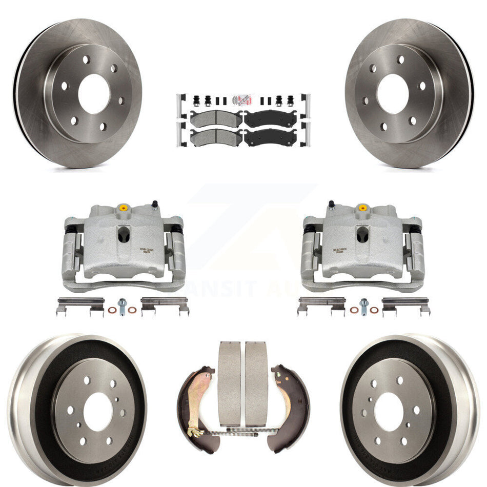 Front Rear Disc Brake Caliper Rotors Drums Semi-Metallic Pads Kit (8Pc) For Chevrolet Silverado 1500 GMC Sierra Classic KC8-101573N