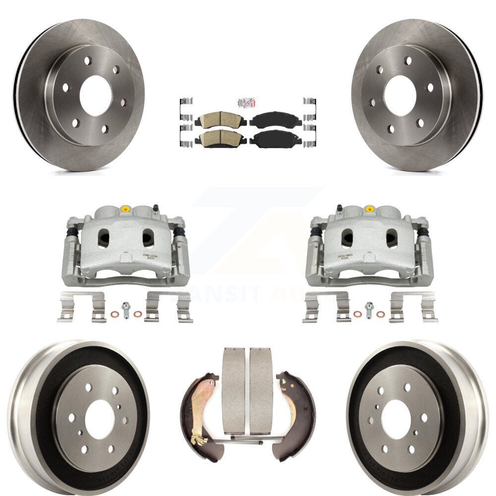 Front Rear Disc Brake Caliper Rotors Drums Ceramic Pads Kit (8Pc) For GMC Sierra 1500 KC8-101577N