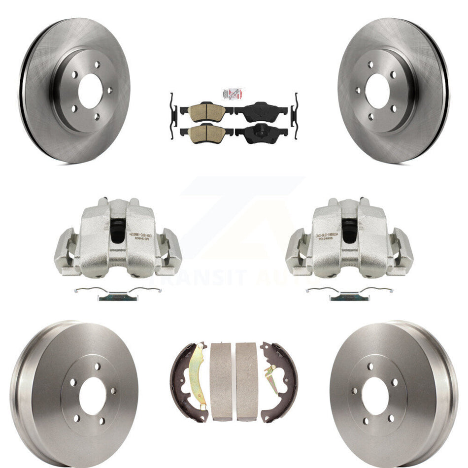 Front Rear Disc Brake Caliper Rotors Drums Ceramic Pads Kit (8Pc) For Ford Escape Mercury Mariner KC8-101581N