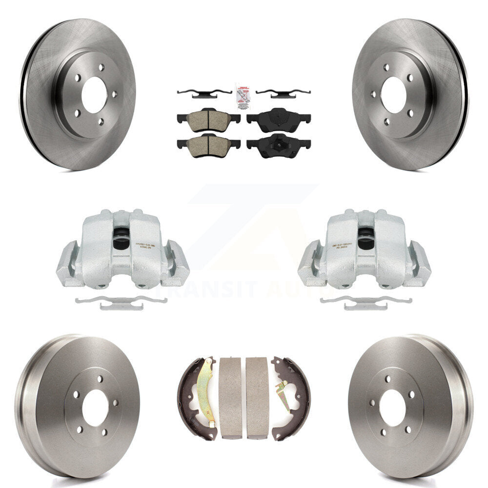 Front Rear Disc Brake Caliper Rotors Drums Semi-Metallic Pads Kit (8Pc) For Ford Escape Mercury Mariner Mazda Tribute KC8-101582N by Transit Auto