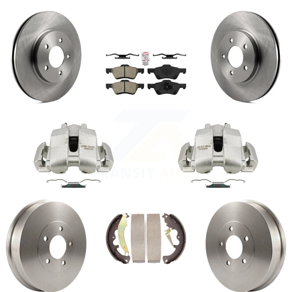 Front Rear Disc Brake Caliper Rotors Drums Semi-Metallic Pads Kit (8Pc) For Ford Escape Mercury Mariner Mazda Tribute KC8-101582N