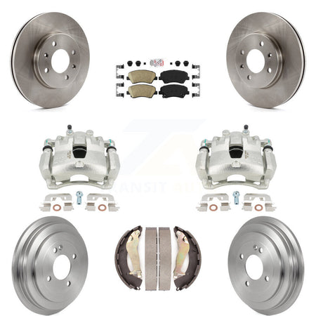 Front Rear Disc Brake Caliper Rotors Drums Ceramic Pads Kit (8Pc) For 2012-2017 Hyundai Accent KC8-101583N by Transit Auto