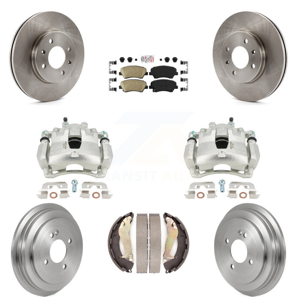 Front Rear Disc Brake Caliper Rotors Drums Ceramic Pads Kit (8Pc) For 2012-2017 Hyundai Accent KC8-101583N