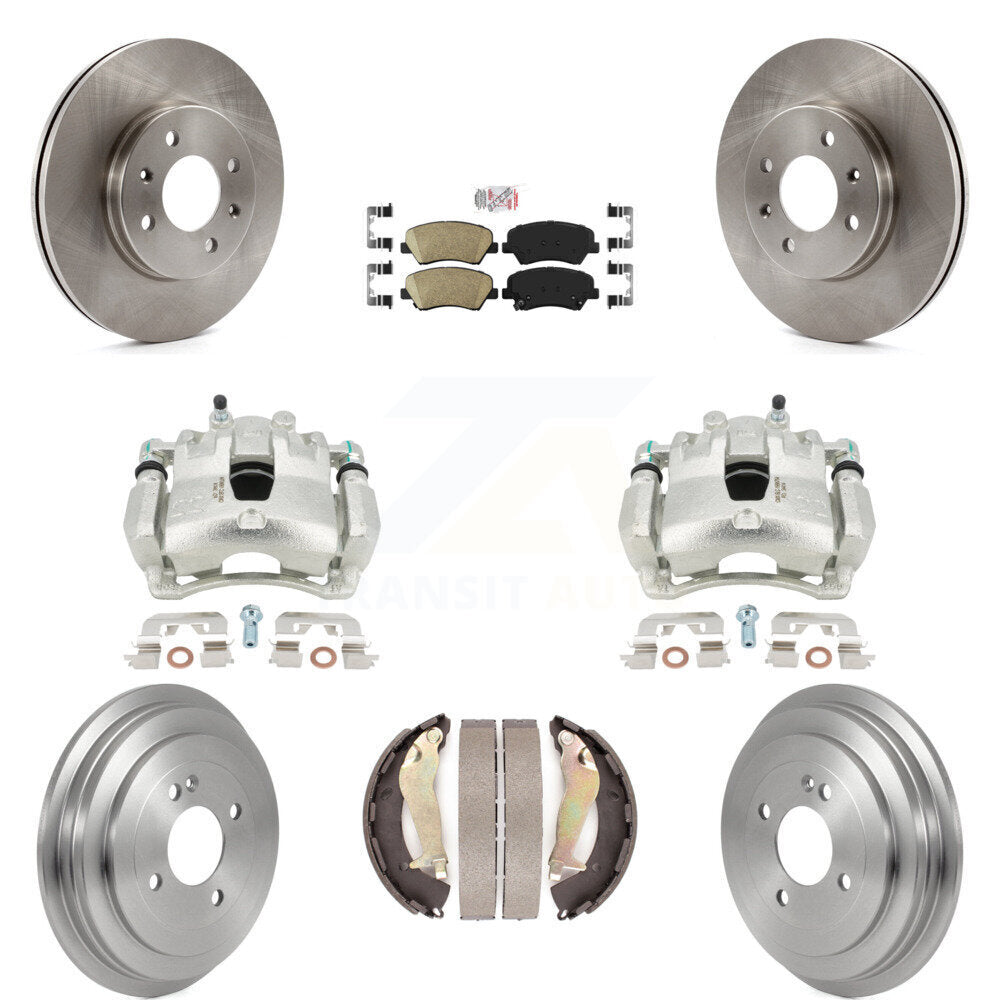 Front Rear Disc Brake Caliper Rotors Drums Ceramic Pads Kit (8Pc) For 2012-2017 Hyundai Accent KC8-101584N by Transit Auto