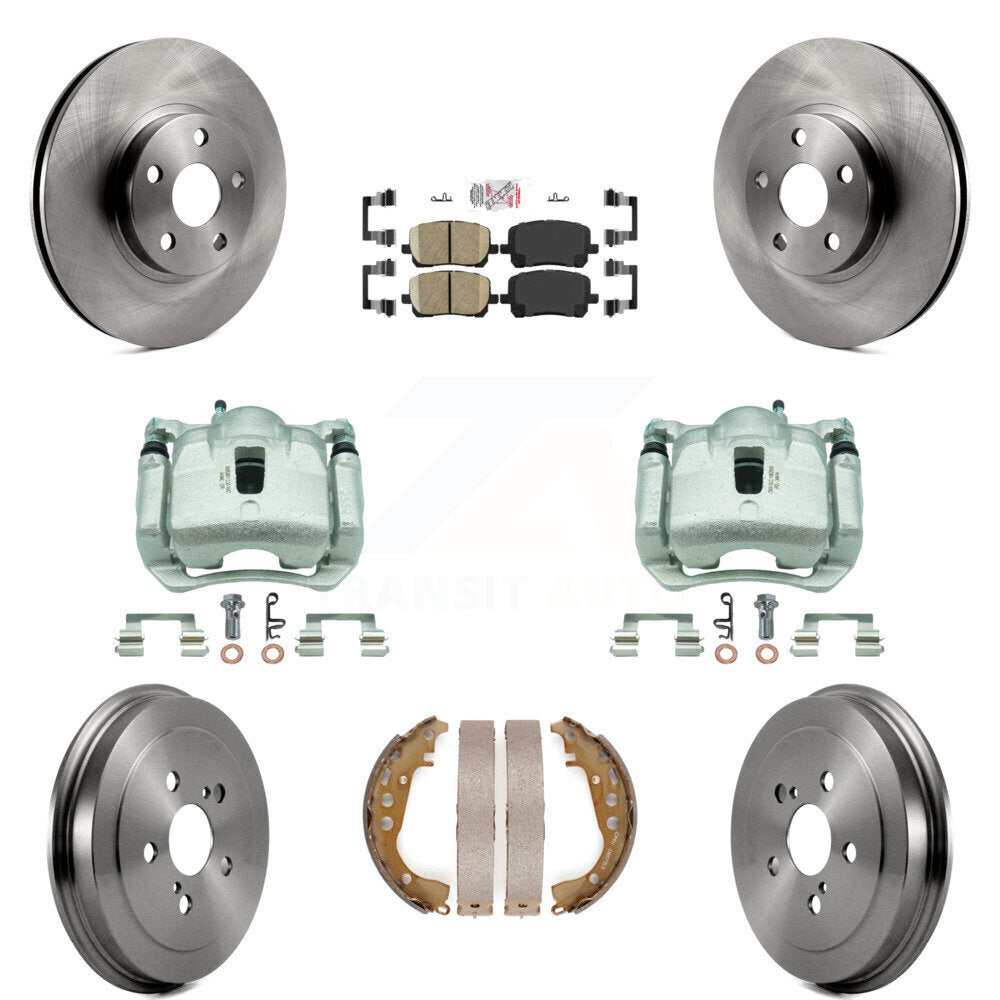 Front Rear Disc Brake Caliper Rotors Drums Ceramic Pads Kit (8Pc) For Toyota Corolla KC8-101589N