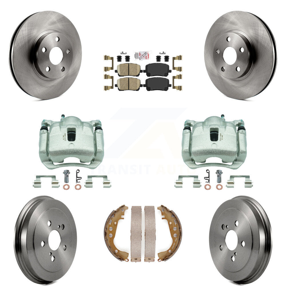 Front Rear Disc Brake Caliper Rotors Drums Ceramic Pads Kit (8Pc) For Toyota Corolla KC8-101590N