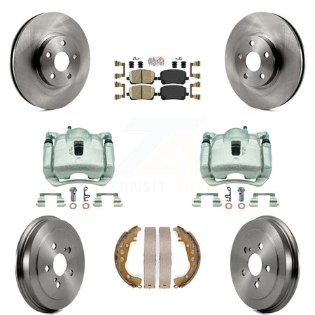 Front Rear Disc Brake Caliper Rotors Drums Ceramic Pads Kit (8Pc) For Toyota Corolla KC8-101590N