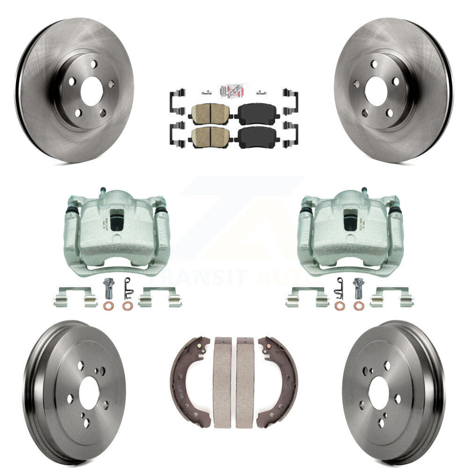 Front Rear Disc Brake Caliper Rotors Drums Ceramic Pads Kit (8Pc) For Toyota Corolla KC8-101591N