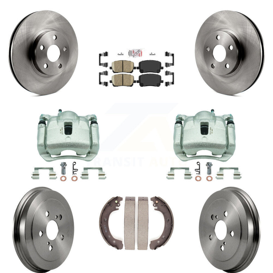 Front Rear Disc Brake Caliper Rotors Drums Ceramic Pads Kit (8Pc) For Toyota Corolla KC8-101591N