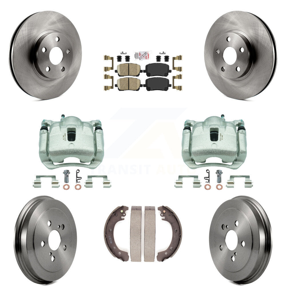 Front Rear Disc Brake Caliper Rotors Drums Ceramic Pads Kit (8Pc) For Toyota Corolla KC8-101592N