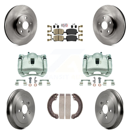 Front Rear Disc Brake Caliper Rotors Drums Ceramic Pads Kit (8Pc) For Toyota Corolla KC8-101592N