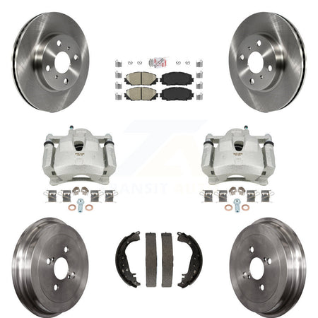Front Rear Disc Brake Caliper Rotors Drums Ceramic Pads Kit (8Pc) For Toyota Yaris KC8-101599N