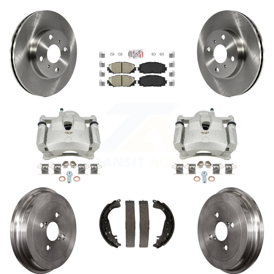 Front Rear Disc Brake Caliper Rotors Drums Ceramic Pads Kit (8Pc) For Toyota Yaris KC8-101600N