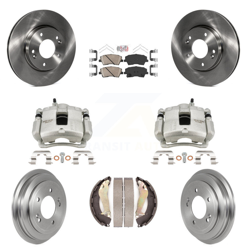 Front Rear Disc Brake Caliper Rotors Drums Ceramic Pads Kit (8Pc) For Hyundai Elantra KC8-101601N