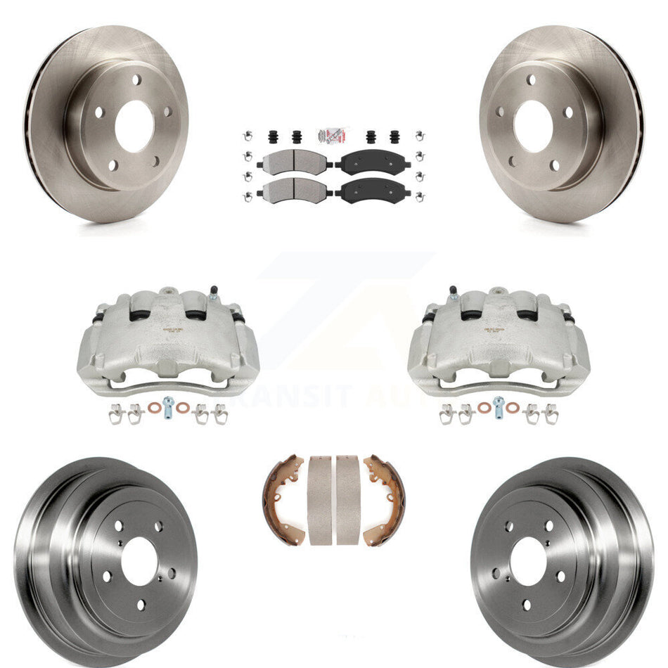 Front Rear Disc Brake Caliper Rotors Drums Semi-Metallic Pads Kit (8Pc) For Dodge Dakota Mitsubishi Raider KC8-101602N by Transit Auto