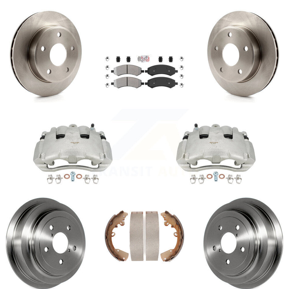 Front Rear Disc Brake Caliper Rotors Drums Semi-Metallic Pads Kit (8Pc) For Dodge Dakota Mitsubishi Raider KC8-101602N