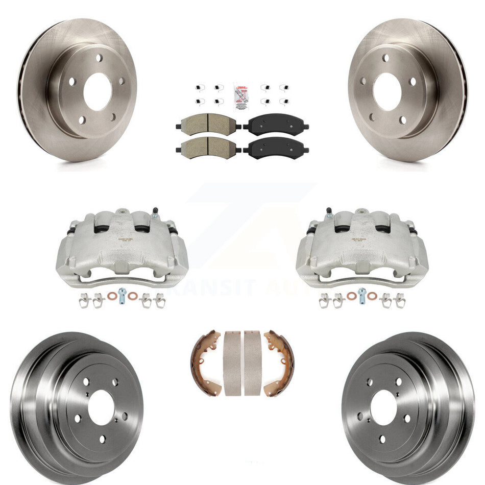 Front Rear Disc Brake Caliper Rotors Drums Semi-Metallic Pads Kit (8Pc) For Dodge Dakota Mitsubishi Raider KC8-101604N by Transit Auto