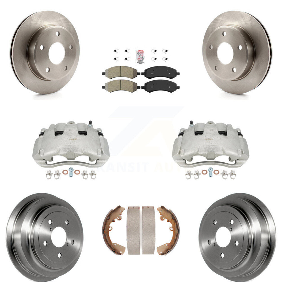 Front Rear Disc Brake Caliper Rotors Drums Semi-Metallic Pads Kit (8Pc) For Dodge Dakota Mitsubishi Raider KC8-101604N