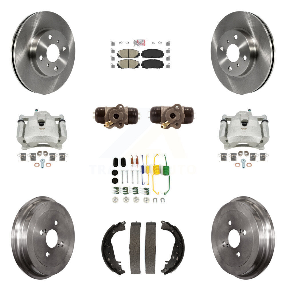 Front Rear Brake Caliper Rotors Drum Ceramic Pad Shoe Cylinder & Hardware Kit (11Pc) For KC8-101606N