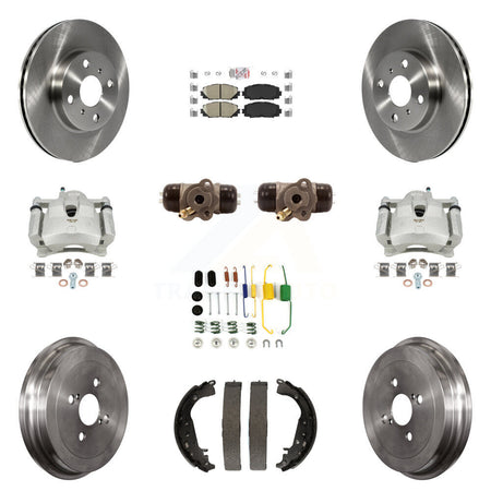 Front Rear Brake Caliper Rotors Drum Ceramic Pad Shoe Cylinder & Hardware Kit (11Pc) For KC8-101607N
