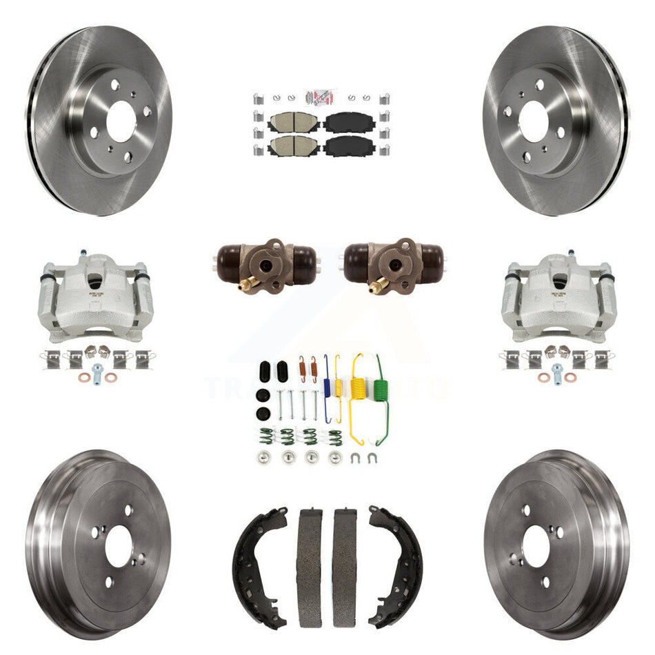 Front Rear Brake Caliper Rotors Drum Ceramic Pad Shoe Cylinder & Hardware Kit (11Pc) For KC8-101607N