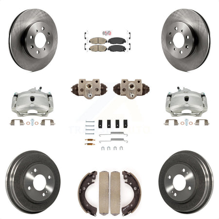 Front Rear Disc Brake Caliper Rotors Drums Ceramic Pads Shoes Wheel Cylinders And Hardware Kit (11Pc) For Honda Civic KC8-101608N by Transit Auto