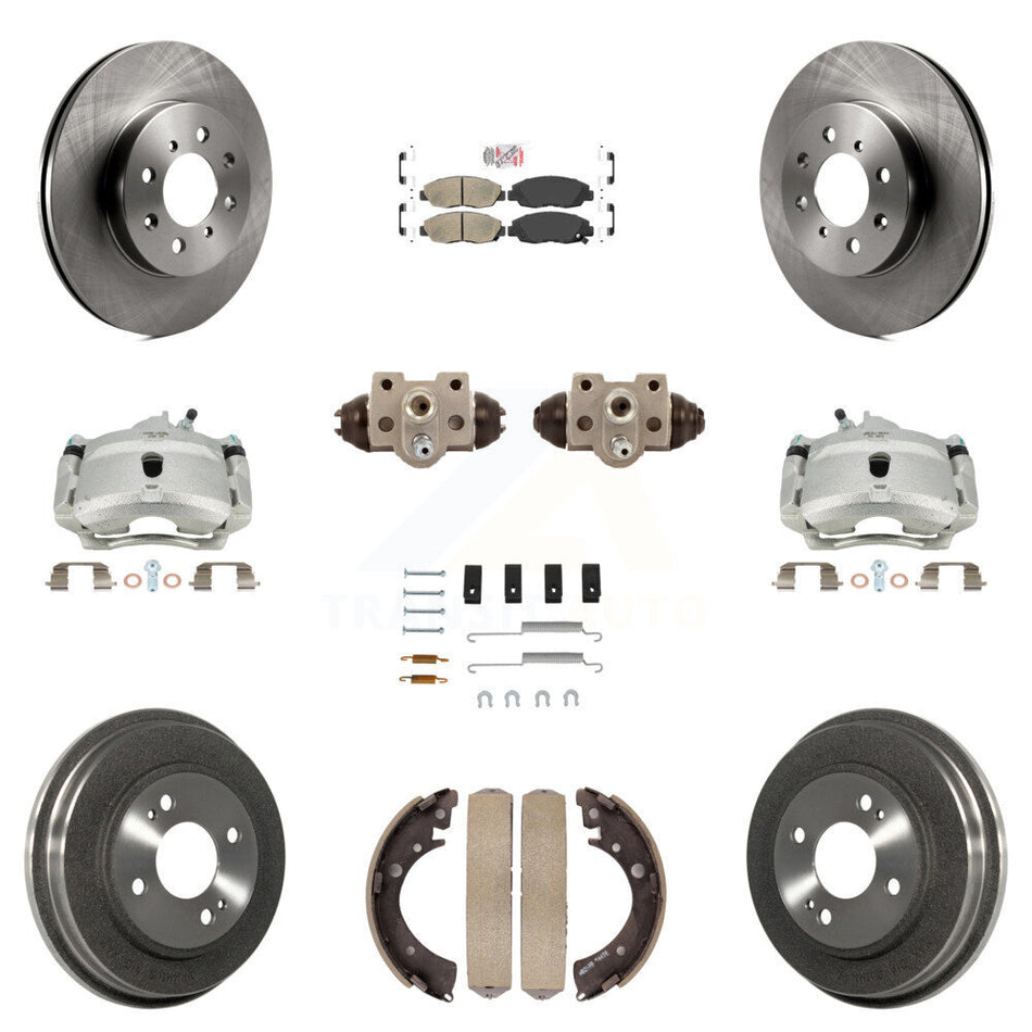 Front Rear Disc Brake Caliper Rotors Drums Ceramic Pads Shoes Wheel Cylinders And Hardware Kit (11Pc) For Honda Civic KC8-101608N