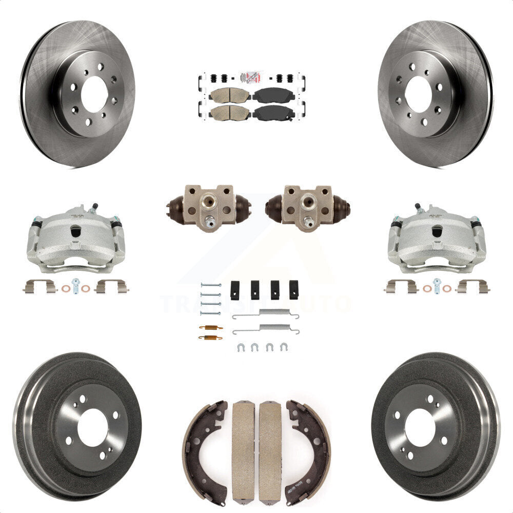 Front Rear Disc Brake Caliper Rotors Drums Ceramic Pads Shoes Wheel Cylinders And Hardware Kit (11Pc) For Honda Civic KC8-101609N by Transit Auto