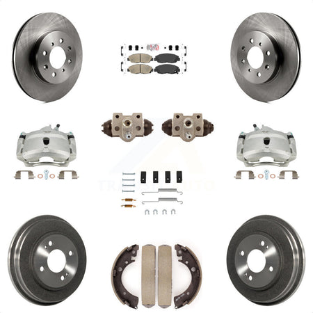 Front Rear Disc Brake Caliper Rotors Drums Ceramic Pads Shoes Wheel Cylinders And Hardware Kit (11Pc) For Honda Civic KC8-101609N by Transit Auto