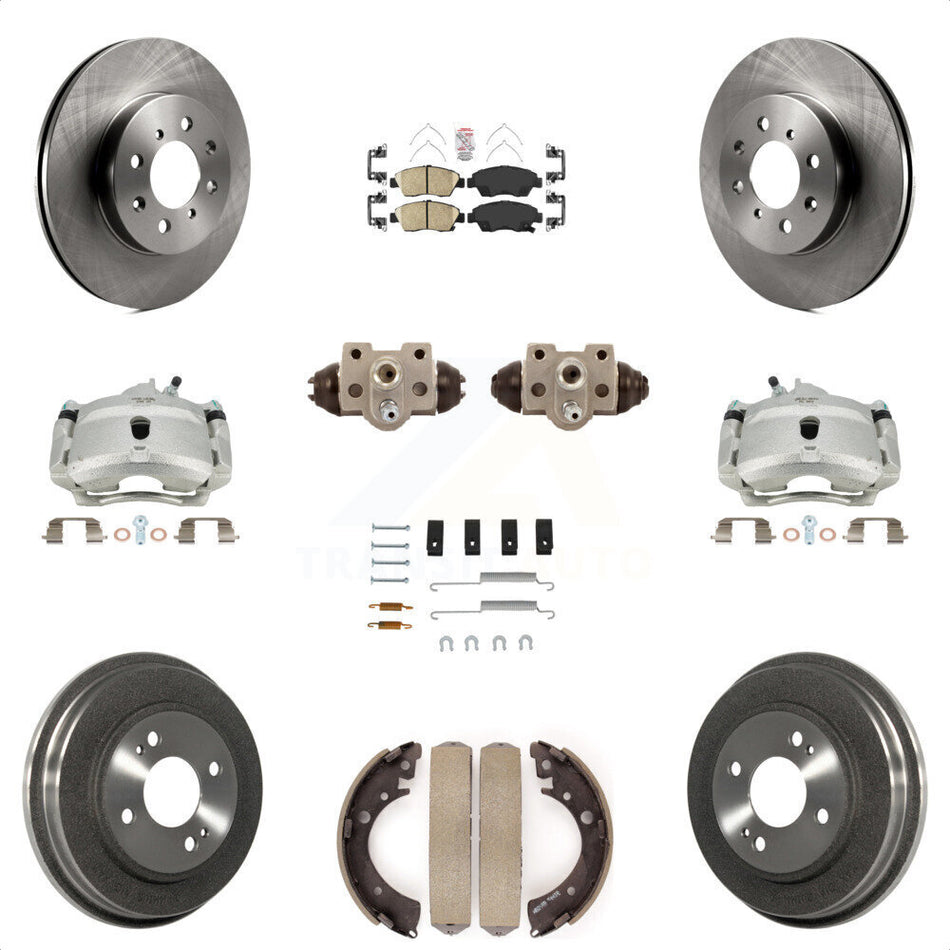 Front Rear Disc Brake Caliper Rotors Drums Ceramic Pads Shoes Wheel Cylinders And Hardware Kit (11Pc) For Honda Civic With 4 Lug Wheels KC8-101610N by Transit Auto