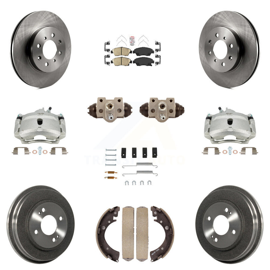 Front Rear Disc Brake Caliper Rotors Drums Ceramic Pads Shoes Wheel Cylinders And Hardware Kit (11Pc) For Honda Civic With 4 Lug Wheels KC8-101610N