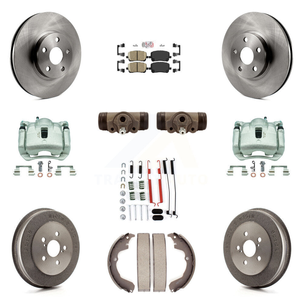 Front Rear Brake Caliper Rotors Drum Ceramic Pad Shoe Cylinder & Hardware Kit (11Pc) For KC8-101611N
