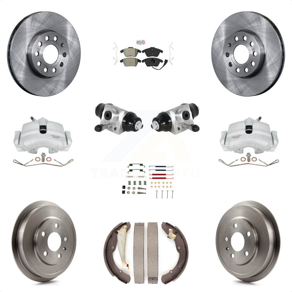 Front Rear Brake Caliper Rotor Drum Semi-Metallic Pad Shoe Cylinder & Hardware Kit (11Pc) For 11-12 Volkswagen Jetta 2.5L with rear brakes With 288mm Diameter KC8-101617N by Transit Auto