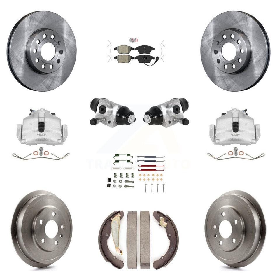 Front Rear Brake Caliper Rotor Drum Semi-Metallic Pad Shoe Cylinder & Hardware Kit (11Pc) For 11-12 Volkswagen Jetta 2.5L with rear brakes With 288mm Diameter KC8-101617N